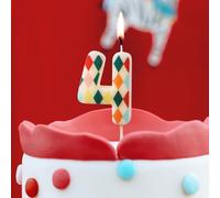 Elegante vela de cumpleaños número 4 para fiestas temáticas de circo, celebraciones, rombos