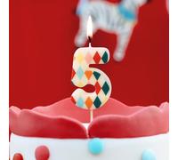Elegante vela de cumpleaños número 5 para fiestas temáticas de circo, celebraciones, rombos