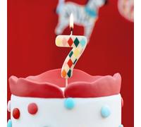 Elegante vela de cumpleaños número 7 para fiestas temáticas de circo, celebraciones, rombos