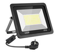 Eleganted 100W Foco Led Exterior 10000 lúmen, 6500K Luces Led Exterior, Reflector LED con Enchufe Impermeable IP66, Foco Proyector Floodlight para Jardín,Patio,Garaje,Terraza
