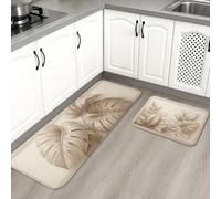 Elegantes tapetes de cocina con diseño de hojas para piso, tapetes suaves vintage florales beige, acolchados con resortes, cómodos, lavables para fregaderos de cocina, lavadero, baño, 2 unidades