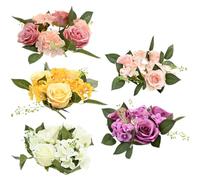 ELEOUTI Anillos de Velas de Flores Artificiales para Centro de Mesa de Boda, 5 Piezas, Material Plástico y Tela, Textura Realista y Ligero para Decoración de Fiestas