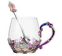 ELEOUTI Taza para Beber de Vidrio con Diseño Ergonómico y Resistente al Frío y Calor, Incluye Cuchara, Adecuado para Infusiones Hogar Color Aleatorio