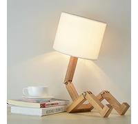 ELINKUME® Creativo robot lámpara de escritorio, ajustable libro estante madera noche con pantallas tela E27 tornillo para niños dormitorio oficina sala estar iluminación decorativa (Robot No2)