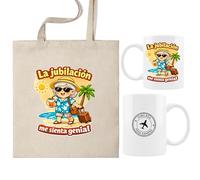 ELISA BOTELLA Pack Jubilación con Bolsa Tote y Taza Cerámica 350ml, La Jubilación Me Sienta Genial, Regalo para Jubilados (Pack jubilada)