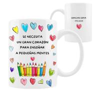 ELISA BOTELLA Taza de Cerámica Personalizada para Profesores, 350ml, con Mensaje Inspirador y Dedicatoria Opcional, Diseño de Corazones y Lápices