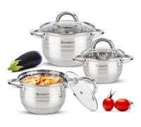 EliteHoff Juego de 6 cacerolas para inducción, 7 capas de acero inoxidable, juego de 3 cacerolas con tapas, para todo tipo de cocinas (E-4304)