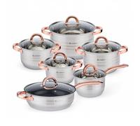 EliteHoff Juego de ollas de inducción, olla de acero inoxidable de 7 capas, juego de ollas con tapa, asas en oro rosa, para todo tipo de cocina (12 piezas)