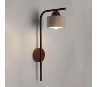 Elksdut Aplique de pared de piedra cilíndrico Lámpara de pared de poste largo de hierro negro con base de madera maciza Decoración minimalista Lámpara de pared for dormitorio Escalera Pasillo