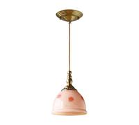 Elksdut Lámpara colgante de latón vintage de 7,1 pulgadas, pantalla de vidrio con estampado floral, cable ajustable, lámpara de techo colgante individual, casquillo E27, mini luz colgante(Pink)