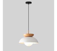 Elksdut Lámpara colgante moderna de estilo rural, lámpara colgante de metal semicircular, lámpara de techo con acabado de grano de madera creativo for isla de cocina, comedor, cafetería(White)