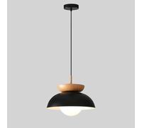 Elksdut Lámpara colgante moderna de estilo rural, lámpara colgante de metal semicircular, lámpara de techo con acabado de grano de madera creativo for isla de cocina, comedor, cafetería(Black)
