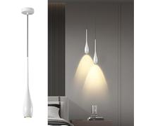 Elksdut Lámpara colgante moderna en forma de gota, 7 W, temperatura de triple color, LED, cable de longitud ajustable, lámpara de techo for mesa de comedor, cocina, bar, vestíbulo(White)