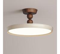 Elksdut Lámpara de techo semi empotrada de estilo francés, lámpara circular vintage con diseño de cuentas y vetas de madera, accesorio LED redondo for dormitorio, sala de estar(Cream color,40cm)