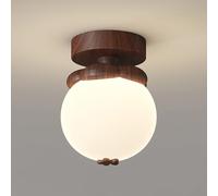 Elksdut Lámpara de techo semi empotrada LED de 12 W, lámpara de techo retro de veta de madera con pantalla de PE, metal pequeño cerca de la luz de techo for dormitorio interior, pasillo(20cm)