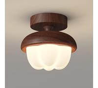 Elksdut Lámpara de techo semi empotrada LED de 12 W, lámpara de techo retro de veta de madera con pantalla de PE, metal pequeño cerca de la luz de techo for dormitorio interior, pasillo(16.5cm)