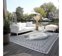 ELLE Alfombra Oriental Decorativa para Interior y Exterior, Reversible, Resistente a la Intemperie y al Agua, diseño Vintage, Alfombra Oriental para jardín, balcón, terraza, salón, Color Plata, 160 x