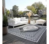 ELLE Alfombra Oriental Decorativa para Interior y Exterior, Reversible, Resistente a la Intemperie y al Agua, diseño Vintage, Alfombra Oriental para jardín, balcón, terraza, salón, Color Negro, 200 x