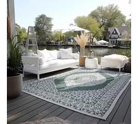 ELLE Decoration Alfombra Oriental para Interior y Exterior, Reversible, Resistente a la Intemperie y al Agua, diseño Vintage, Alfombra Oriental para jardín, balcón, terraza, salón, Color Verde, 120 x