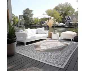 Elle Decoration Alfombra Oriental para Interior y Exterior, Reversible, Resistente a la Intemperie y al Agua, diseño Vintage, Alfombra Oriental para jardín, balcón, terraza, salón, Lino, 200 x 290 cm