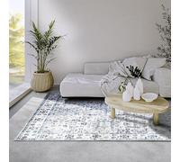 Elle Decoration Saveh Alfombra - Alfombra clásica Antideslizante de Pelo Corto de diseño Vintage para Dormitorio, Comedor, salón, Pasillo, Cocina, Color Crema Azul, 80 x 150 cm