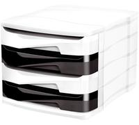 Ellypse de Cep, modelo 1003940811. Caja con cajones Ellypse, formato A4, 4 cajones parcialmente abiertos, color blanco/rosa, azul, verde, violeta (transparente)