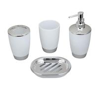 Elnwnnkc Juego completo de 4 accesorios de baño, color blanco | Construcción impermeable, soporte para cepillo de dientes, taza de lavado, jabón, solución de almacenamiento higiénica