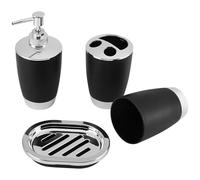 Elnwnnkc Juego completo de 4 accesorios de baño, color negro | Construcción impermeable, soporte para cepillo de dientes, taza de lavado, jabón, solución de almacenamiento higiénica