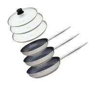 Set de 3 sartenes ELO Professional inox 18/10 ELODUR® Ø24/28/32 cm con 3 tapas de vidrio - Nuevo