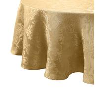 Elrene Home Fashions Caiden Elegance - Mantel de Tela de Damasco Resistente al Agua, a Las Manchas y a Las Arrugas, Redondo, 229 cm, Color Dorado