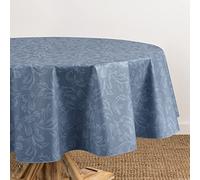 Elrene Home Fashions Camile Mantel de Vinilo para Interiores y Exteriores, Resistente al Agua y a Las Manchas, con Respaldo de Franela, Redondo de 70 Pulgadas, Azul