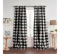 Elrene Home Fashions Farmhouse Living Grainger - Cortina Opaca a Cuadros de búfalo, Cortina para Sala de Estar y Dormitorio con pestañas de Bolsillo para Barra, 52 x 95 Pulgadas, Negro, 1 Panel