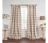 Elrene Home Fashions Farmhouse Living Grainger - Cortina Opaca a Cuadros para Ventana, Sala de Estar y Dormitorio con pestañas de Bolsillo para Barra, 52 x 84 Pulgadas, Lino, 1 Panel
