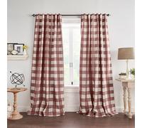 Elrene Home Fashions Farmhouse Living Grainger - Cortina Opaca a Cuadros para Ventana, Sala de Estar y Dormitorio con pestañas de Bolsillo para Barra, 52 x 95 Pulgadas, Rojo, 1 Panel