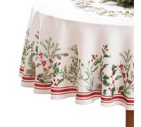 Elrene Home Fashions - Mantel de Invierno con Bordes de Bayas, Mantel Decorativo de Navidad, 60 x 84 Pulgadas, Ovalado, Multicolor