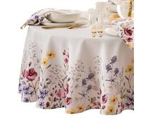 Elrene Home Fashions Poppy Wildflower - Mantel de Tela con Borde botánico, Redondo, 70 x 70 Pulgadas