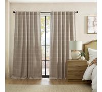 Elrene Home Fashions Sawyer - Panel de Cortina Opaca a Cuadros con Dobladillo para Barra/pestañas traseras para Sala de Estar/Dormitorio/Oficina, 132 x 241 cm, Color Lino