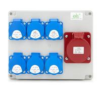 ELS Elektrotechnika Distribuidor de pared para construcción, 6 x 230 V Schuko + 1 x CEE 16 A, distribuidor de enchufe cableado, para interior y exterior