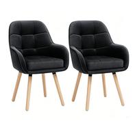 ELUCHANG Silla de Comedor Pack 2, 10cm Grosor Sillones con Reposabrazos Altos, Base Metálica & Patas Madera, Carga Máx.150KG, Negro Terciopelo Silla para Cocina, Salón, Dormitorio