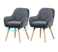 ELUCHANG Silla de Comedor Pack 2, 360°Giratoria, 12cm Grosor Sillones con Reposabrazos Altos, Gris Terciopelo Silla para Cocina, Salón, Dormitorio, Carga Máx. 150 kg, Patas de Madera