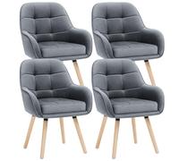 ELUCHANG Silla de Comedor Pack 4, 10cm Grosor Sillones con Reposabrazos Altos, Base Metálica & Patas Madera, Carga Máx.150KG, Gris Terciopelo Silla para Cocina, Salón, Dormitorio