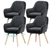 ELUCHANG Silla de Comedor Pack 4, 360°Giratoria, 12cm Grosor Sillones con Reposabrazos Altos, Negro Terciopelo Silla para Cocina, Salón, Dormitorio, Carga Máx. 150 kg, Patas de Madera