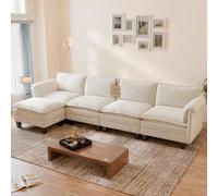 ELUCHANG Sofá Nube Modular 336cm con Puf, Sofá de Esquina de 4 Plazas en Forma de L, Sofá Seccional con Asiento Profundo 62cm, Montaje sin Herramientas, Chenilla, Beige