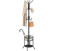 ELYKEN Perchero independiente, soporte para colgar en la entrada, soporte para paraguas, árbol de pasillo con 12 ganchos, soporte de metal para árbol de pie (Paragüero redondo, Negro)