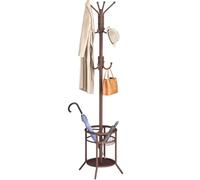 ELYKEN Perchero independiente, soporte para colgar en la entrada, soporte para paraguas, árbol de pasillo con 12 ganchos, soporte de metal para árbol de pie (Paragüero redondo, Marrón)