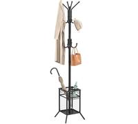 ELYKEN Perchero independiente, soporte para colgar en la entrada, soporte para paraguas, árbol de pasillo con 12 ganchos, soporte de metal para árbol de pie (Paragüero cuadrado, Negro)