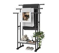 ELYKEN Toallero de pie de 3 Niveles, Estante de Secado de Toallas de 101 cm de Alto al Aire Libre, toallero Independiente con Estante, Soporte para Mantas de Toalla de Piscina (Negro)
