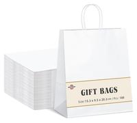 Elzusha - 100 bolsas de papel para regalos, color blanco, con asas, de 13,2 x 9,5 x 20,3 cm