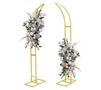 Elzusha - Juego de 2 arcos dorados para bodas (2,1 m / 1,9 m) - Estructura metálica curvada para flores