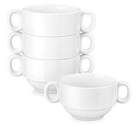 Elzusha - Juego de 4 tazones de sopa de porcelana con asa - 590 ml - Blanco